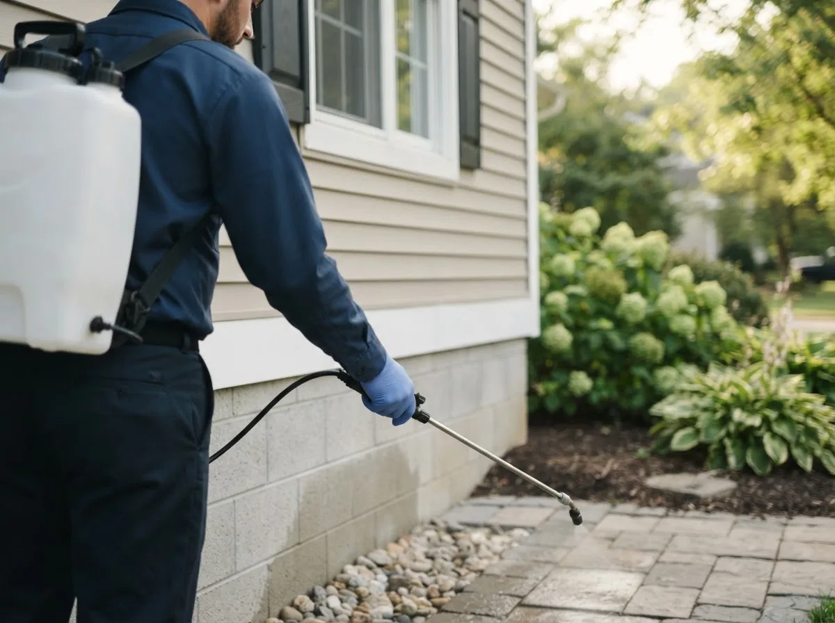 Pest control technician inspecting a home in Plato, MN